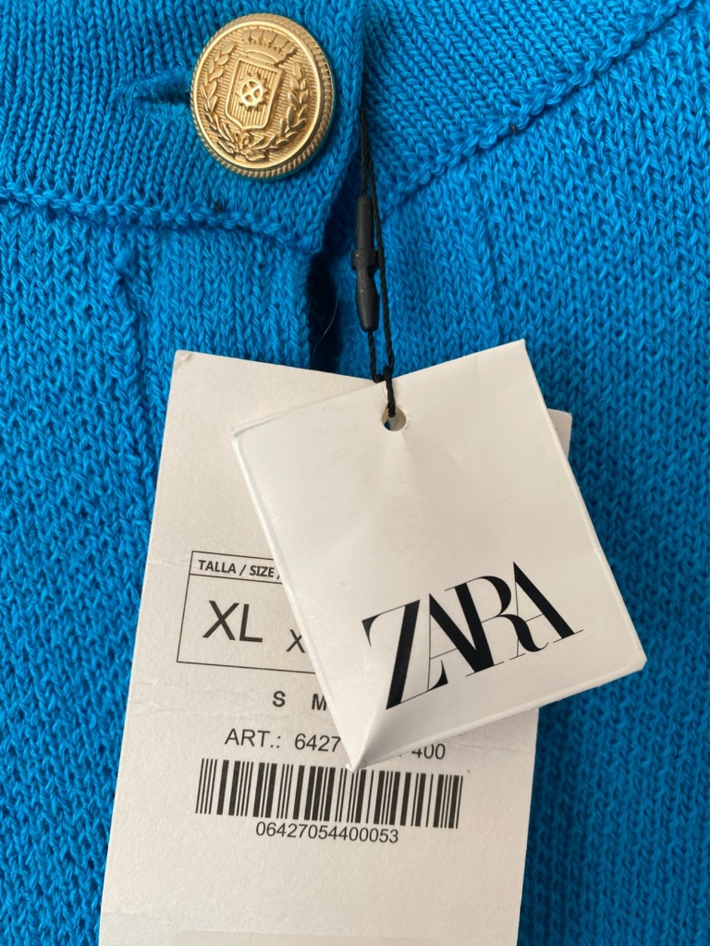 ZARA Bright Blue Gold-Button Knit Cardigan NWT ✨🩵 - Picture 4 of 6